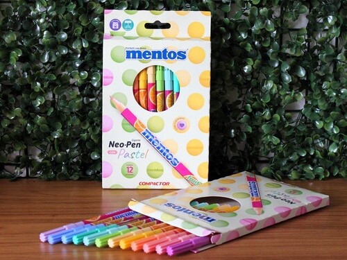 CANETA HIDROGRÁFICA NEO PEN GIGANTE MENTOS 12 CORES PASTEIS  - COMPACTOR